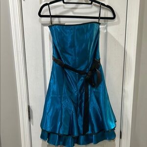 VINTAGE Jessica McClintock for Gunne Sax Strapless Blue Dress with Black Ribbon